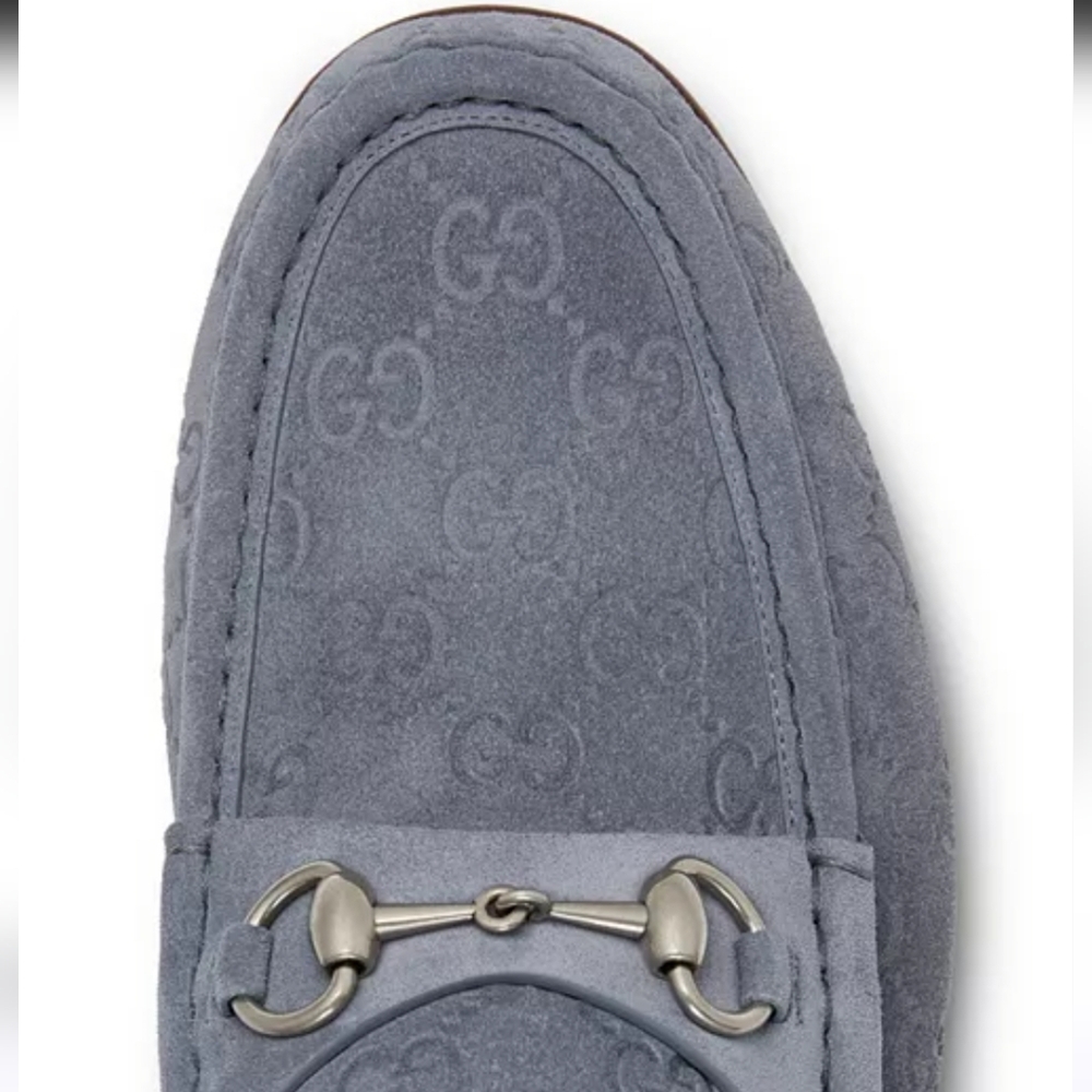 $1090 GUCCI Horsebit 1953 GG Embossed Gray Suede Loafer Shoes UK 10 US 11 EU 44 - Picture 3 of 9